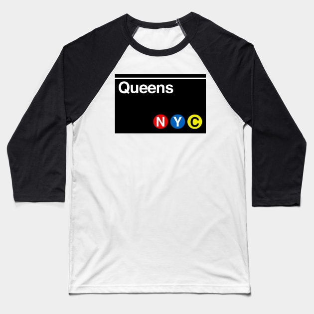 Queens Subway Sign Baseball T-Shirt by PopCultureShirts